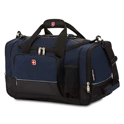 Image of SwissGear Apex Duffle Bag for Travel and Gym with Bungee Cord System, Navy/Black, 20 Inch, Bags