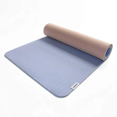 Image of VIAVITO Ayama 6mm TPE Yoga Mat with Carry Strap, Color Blue/Peach