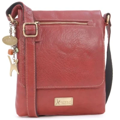Image of Catwalk Collection Handbags Women&#039;s Leather Anti Theft Crossbody Bag Medium Messenger Adjustable Shoulder Strap ANJA Red