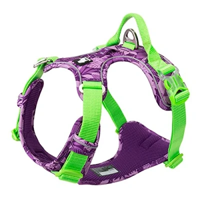 Image of Dog Harness No Pull Adjustable Reflective Step in Soft Nylon For Small Large Pet TLH5653(L, Camouflage Purple)