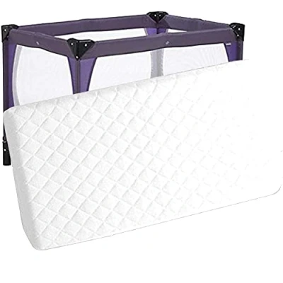 Image of Pinkfairy Thick Travel Cot Firm Foam Mattress to fit Red Kite, Graco 93 x 64 6 cm Quilted Breathable/Anti allergenic Removable Cover UK Made