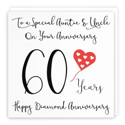 Image of Hunts England Auntie And Uncle 60th Anniversary Card To A Wonderful &amp; On Your 60 Years Happy Diamond Love Heart Collection