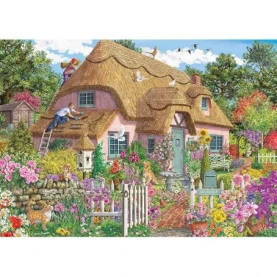 Image of Falcon Thatched Cottage, 1000 Piece Jigsaw Puzzle for Adults Beautifully Illustrated 1000Pc Adult Jigsaws, Fun Present &amp; Activity Home, Puzzles Rainy Days, Birthday Jumbo