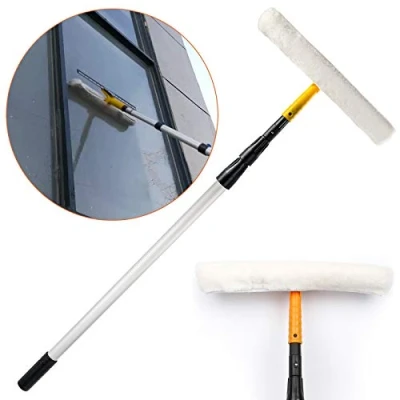 Image of Window Squeegee Cleaner Telescopic Cleaning Equipment Kit Tools 2 in 1 Extendable Handle Pole Detachable Microfiber Scrubber Shower for Home Windows Glass Cars