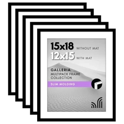 Image of Americanflat 15x18 Picture Frame Set of 5 in Black Classic Gallery Wall Frames with Plexiglass Cover and Easy to Open Turn Buttons