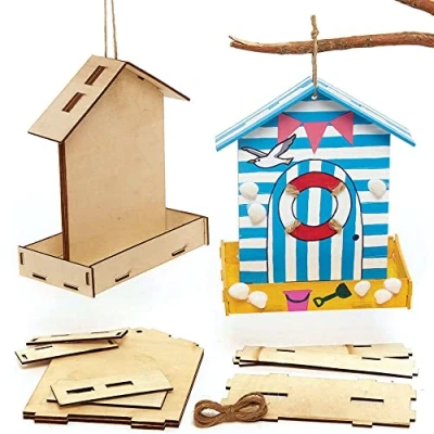 Image of Baker Ross FC687 Bird Feeder Kits Pack of 2, Wood Craft for Kids, Kids Painting Crafts, Garden brown