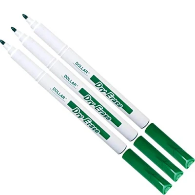 Image of Dry Erase Everyday Use Whiteboard Marker Pens Easy Wipe School Office Business (3 x 1.0mm Medium GREEN + 2 PATEL Ball Black Pens)