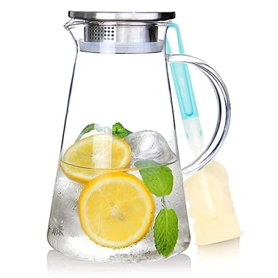 Image of SUSTEAS 2.0 Liter 70 Ounces Glass Pitcher with lid iced Tea Water jug hot Cold ice Wine Coffee Milk and Juice Beverage Carafe, 1 Long Handled Brush Included