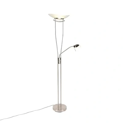 Image of Qazqa Modern Floor lamp Steel I Nickel Matt Satin incl. LED and dimmer Lexus 1 Light Suitable for Living Room Bedroom