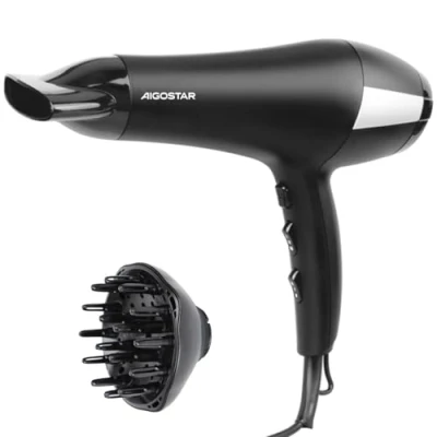 Image of Aigostar 2400W Powerful Ionic Hair Dryer, Professional Negative Ions Hairdryer with Diffuser and Nozzle, 3 Heating, 2 Speeds Cool Shot Button Monique 32LNL