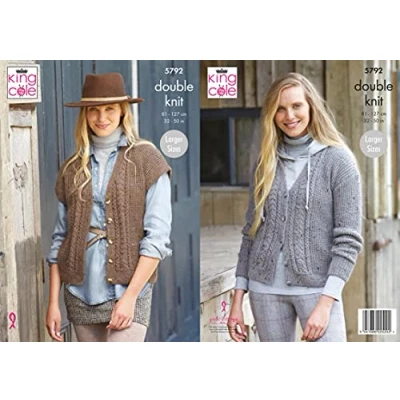 Image of King Cole Ladies DK Knitting Pattern Womens Cardigan &amp; Waistcoat (5792)