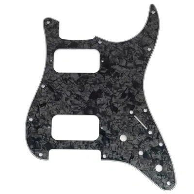 Image of Musiclily Pro 11 Holes ST HH Guitar Pickguard with Round Corner Uncovered Humbucker 2 Pot Mini Switch Layout for Fender Squier Strat Style Electric Guitar, 4ply Black Pearl