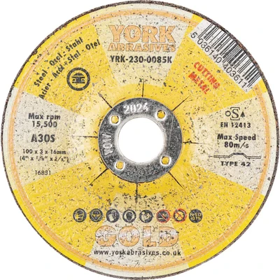 Image of York Abrasives Gold 100 X 3 16MM A30S Cutting Disc Type 42 Depressed Centre