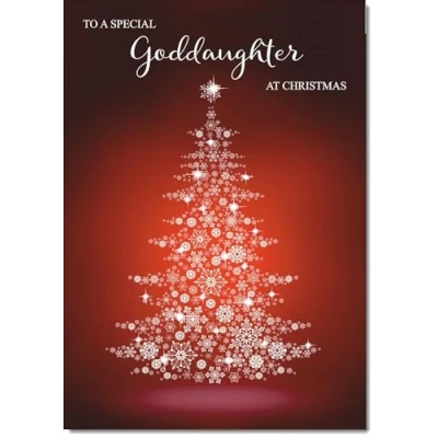 Image of doodlecards Goddaughter Christmas Card Snowflake Tree Medium Size for with Plain Envelope