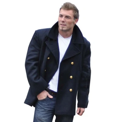 Image of GERMAN ARMY STYLE CLASSIC BW MARINE COLANI PEA COAT MENS PEACOAT NAVY BLUE, SIZE XL