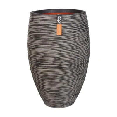 Image of CAPI EUROPE Vase elegant deluxe Rib NL 51x72 Anthracite Opening Ø31 Pot for indoor and outdoor use Shatterproof 100% recyclable KOFZ1138