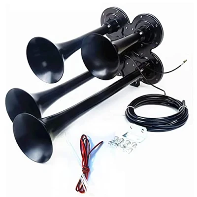 Image of YIYDA Truck Horn Car Speaker Electronically controlled Air Electric Zinc 150 db solenoid valve waterproof whistle four tube black for 12V Lorrys Trains Boats Vans ect