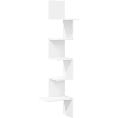 Image of vidaXL Engineered Wood Corner Wall Shelf White 32x32x127.5 cm Modern Space Saving Décor for Living Room &amp; Office