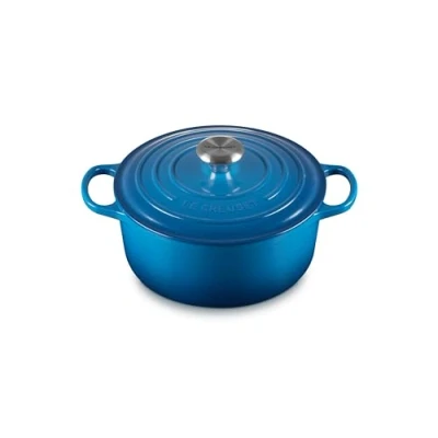 Image of Le Creuset Signature Enamelled Cast Iron Round Casserole Dish With Lid, 24 cm, 4.2 Litre, Marseille Blue, 211772420