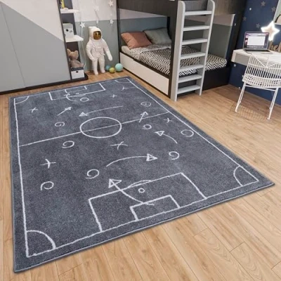 Image of Hanse Home Adventures Children&#039;s Rug Football Field Boys Girls for Room, Playroom, Teenager&#039;s Living Room Dark Grey, 120 x 170 cm
