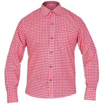 Image of RAC3 German Bavarian Oktoberfest Lederhosen Trachten Checked Shirt (Red, S)