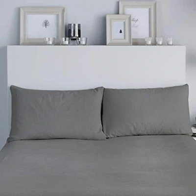 Image of Fusion Brushed Cotton Pillow Cases (50 x 75cm) 2 Pieces 100% Bedding Pack in Grey Pillowcases Charcoal