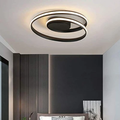 Image of Dimmable Ceiling Lights Flush Mount Living Dining Room Bedroom Lamp with Remote Control, Round Ring Design LED Fixture Acrylic Shade Chandelier for Hallway Lounge Kitchen Lighting D46*H12cm (Black)
