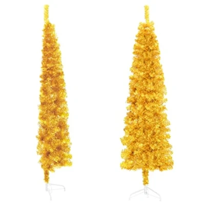 Image of vidaXL Slim Artificial Half Christmas Tree with Stand Decoration Seasonal Ornament Holiday Xmas Gold 120 cm