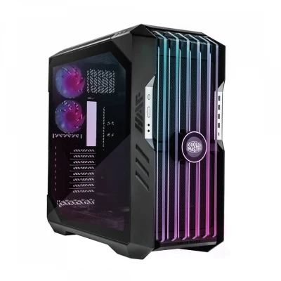 Image of Cooler Master HAF 700 EVO PC Case Full Tower, E ATX Compatible, 5 x Pre Installed Fans, Rotatable Radiator Brackets, LCD Real Time Display, ARGB Edge Lit Blades, TG Side Panel