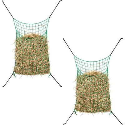 Image of vidaXL Hay Nets Slow Feed Feeder for Horses 2 pcs Green Polypropylene, Weather Resistant, 90x60 cm, Rectangular Mesh 45x45 mm