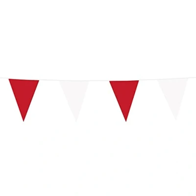 Image of Boland Red and White Bunting, 10 Metre, Triangle, Plastic, Perfect for Parties, England Euro 2024, Valentines Day Decoration, Party, Football, Wedding, Carnival (Red/White)