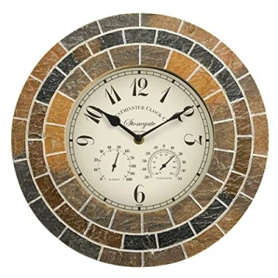 Image of Smart Garden 14in Stonegate Mosaic Clock And Thermometer Suitable For Indoor &amp; Outdoor Use