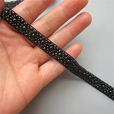 Image of 1 Yard Black Pearl Beaded Trim Bridal Lace Ribbon Trimming Edge Tape for Craft Sewing Wedding Dress Fabric DIY Decoration 1.5cm Width