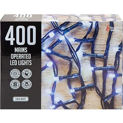 Image of VFM Cold White 400 LED 20M Christmas Lights Festive Bright String Xmas Tree Wedding Fairy Lighting Indoor &amp; Outdoor Mains Operated Multi Function Control