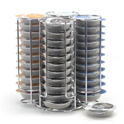 Image of SYSYLY Coffee Pod Holder Compatible with Tassimo Pods, Stand for 44 Capsules,Coffee Rack, 360 Rotatable and Non Slip, Sliver.