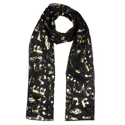 Image of Mytoptrendz® Treble Clef Music Note Print Chiffon Scarf (Black)