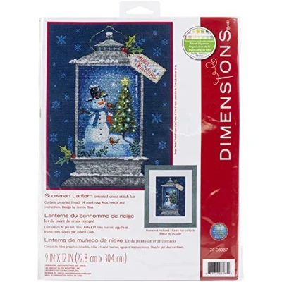 Image of Dimensions Counted Cross Stitch Kit 9&quot;X12&quot; Snowman Lantern (14 Count)