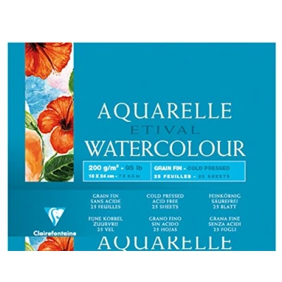 Image of Clairefontaine Ref 96453C Etival Cold Pressed Glued Watercolour Painting &amp; Drawing Pad (25 Sheets of Paper) 18 x 24cm 200gsm Cellulose Art Paper