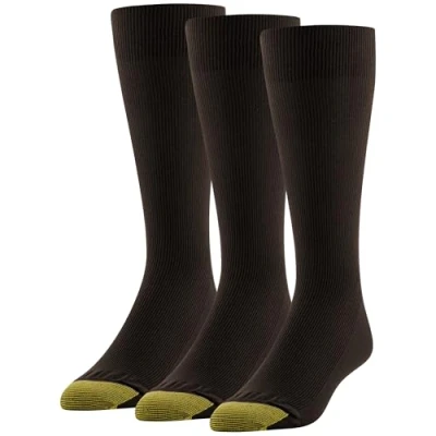 Image of Gold Toe Men&#039;s Metropolitan socks, 3 Pairs dress Brown, L UK