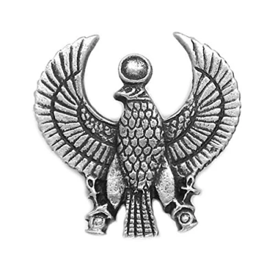 Image of Phoenix (Immortality) Egyptian Pin Badge in a Grey Burlap Pouch