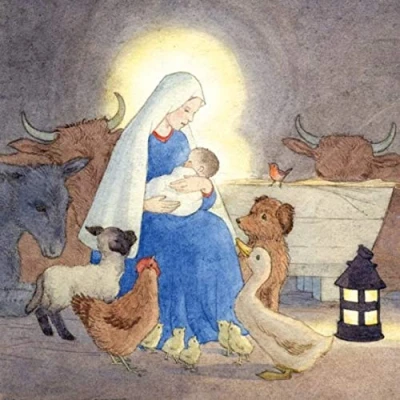 Image of Pack of 5 Artistic Charity Christmas Cards (MG 289595 XAH) Madonna and Child with Animals 1 Traditional Design From Museums &amp; Galleries