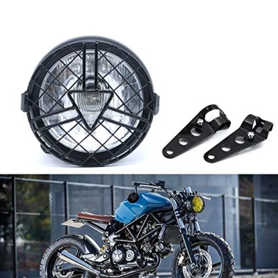 Image of evomosa Universal Motorcycle Headlight, 6 &#039;&#039; Halogen Headlight with Lampshade Cover Retro for Cafe Racer Bobber Chopper CG125 GN125 (White)
