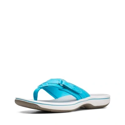 Image of Clarks Women&#039;s Breeze Sea Flip Flop, Aqua Synthetic, 4.5 UK