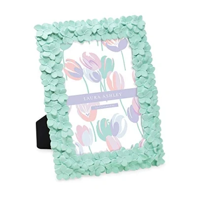 Image of Laura Ashley 5x7 Mint Green Flower Textured Hand Crafted Resin Picture Frame w/Easel &amp; Hook for Tabletop Wall Display, Decorative Floral Design Home Décor, Photo Gallery, Art (5x7, Green)