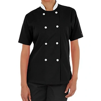 Image of Short Sleeves Only Women&#039;s Ladies Chef&#039;s Coat Jacket (XXL (for Bust 42 43), Black (White))