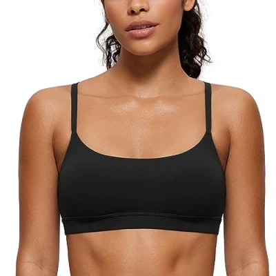 Image of CRZ Yoga Butterluxe Women&#039;s Adjustable Straps Sports Bra Padded Scoop Neck Bras Wireless Workout Crop Top Black 12