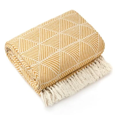 Image of Emma Barclay Throw Blanket For Sofas Bed Extra Large Recycled Cotton Throws Settees In Ochre Yellow Scandi Woven Blankets Zahra Collection 90&quot; x 100&quot; (229cm 254cm)