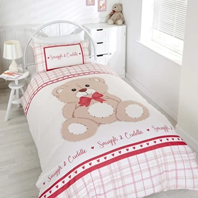 Image of Kids Bedding Set, Snuggle and Cuddle Teddy Bear Duvet Cover Red Single size set for Children