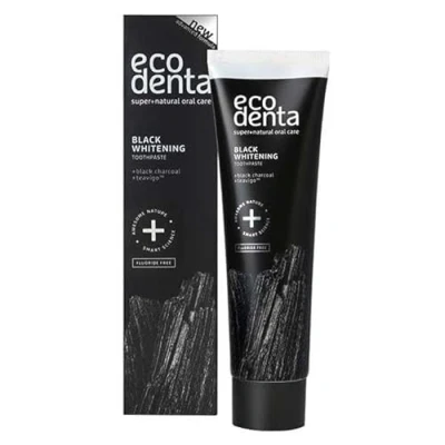 Image of Ecodenta Charcoal Toothpaste, Teeth Whitening Toothpaste I Naturally Whitens and Removes Plaque Black Natural Fluoride Free, 100ml