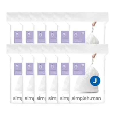 Image of simplehuman Code J 240 Count, Genuine Custom Fit Liners, Drawstring Trash Bags in Dispenser Packs, 30 45 Liter/8 12 Gallon